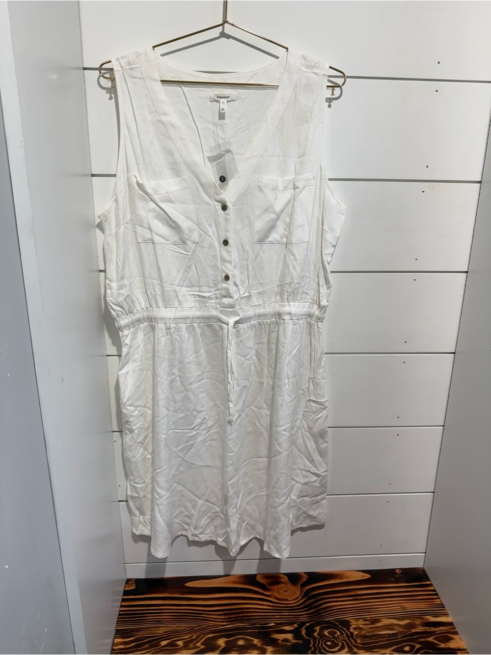 Maurices White V-Neck Sleeveless Button Dress